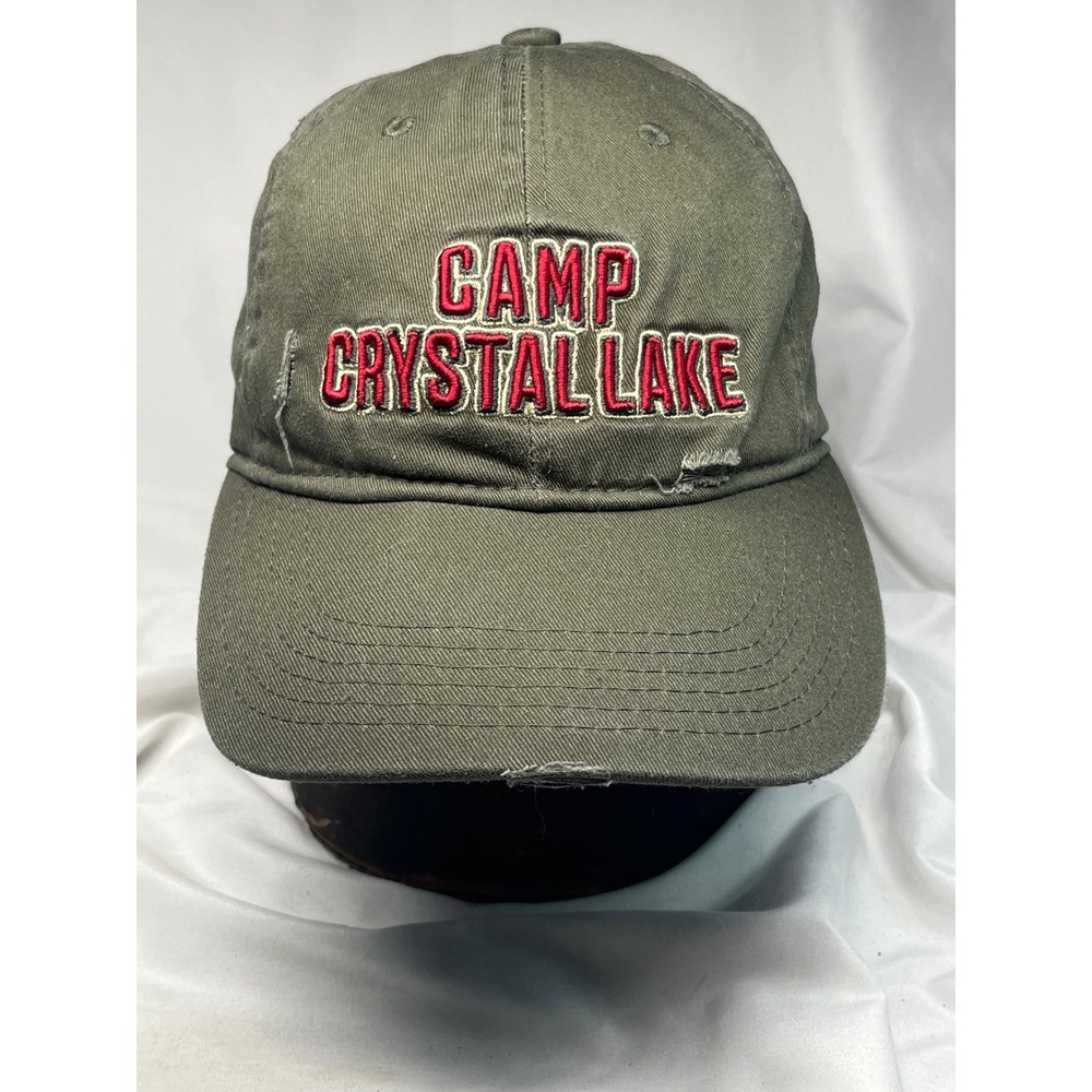 Friday the 13th Camp Crystal Lake Hat Olive Green Distressed Baseball Cap Logo